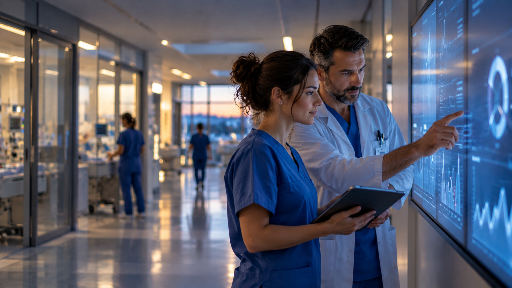 Digitaler Reifegrad im Krankenhaus — Arzt mit digitaler Patientendokumentation, KHZG-Digitalisierung | Ventus IT Services